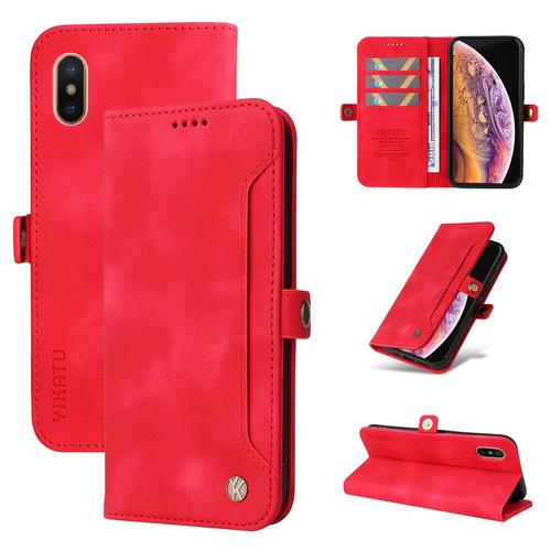 Coque iPhone X,Etui a Rabat Pour iPhone X,Etui Portefeuille 4 Emplacements Pour Cartes,1 Money Pocket,Coque Pour iPhone X,Rouge