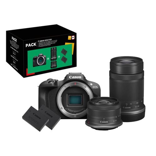 Pack Appareil photo hybride Canon EOS R100 Noir + Objectif RF-S 18-45mm f/4.5-6.3 IS STM + Objectif RF-S 55-210 mm