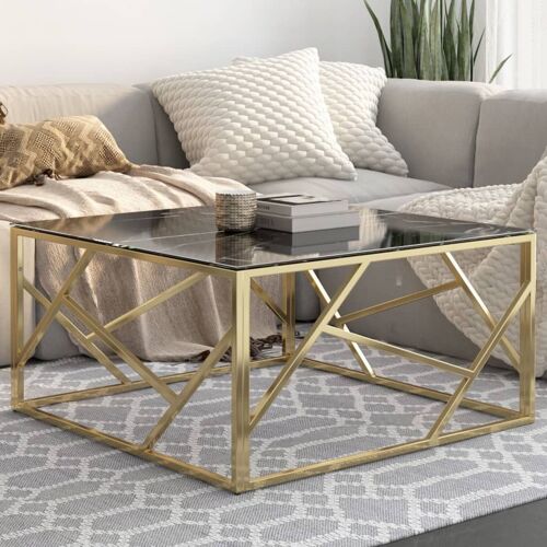 vidaXL Table basse doré acier inoxydable et verre trempé