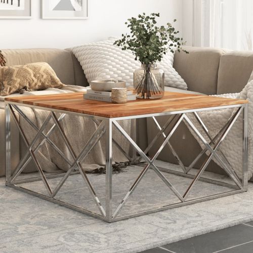 Vidaxl Table Basse Argenté Acier Inoxydable Et Bois Massif D'acacia