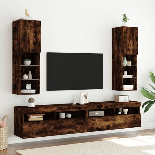 Vidaxl Meubles Tv Avec Lumières Led 2 Pcs Chêne Fumé 30,5x30x102 Cm