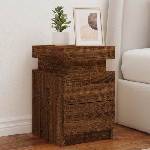 Vidaxl Table De Chevet Avec Lumières Led Chêne Marron 35x39x55 Cm