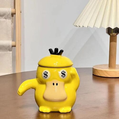 Pop39459-B-Tasse Psyduck Adorable, Tasse À Eau En Céramique, Tasse Amusante Avec Couvercle, Tasse Créative De Dessin Animé, Tasses À Lait Pour Le Petit-Déjeuner, Pour Hommes Et Femmes, Anniversaire