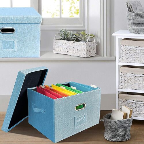 Lot De 2 Boîtes De Rangement Pliables Bran - Organiseurs De Dossiers Durables Avec Couvercle, Poignées Et Fenêtres D'étiquetage Pour La Maison Et Le Bureau