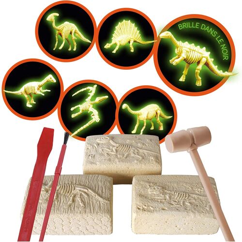 Explora Sciences- Explora Paléontologue 6 Squelettes De Dinosaures Phosphorescents-Paléonthologie-039400-Modèle Réaliste De 12 Pièces-10 Cm-Kit De Découverte-À Partir De 6 Ans, 039400