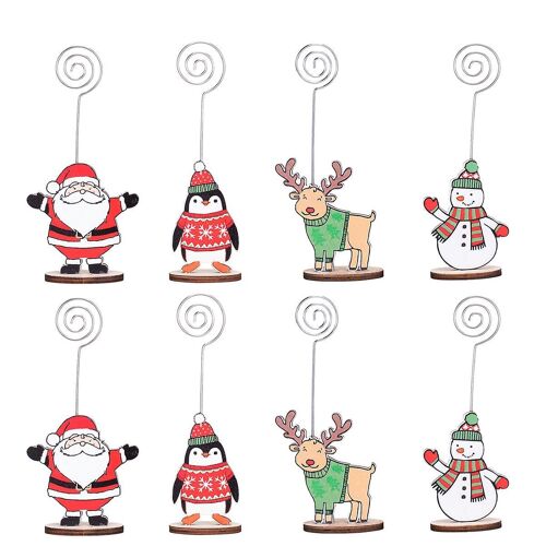 Porte-Mémos À Motifs De Dessins Animés De Noël - Lot De 8, Bois Et Métal, 5 X 5 X 16 Cm, Idéal Pour Événements Et Célébrations