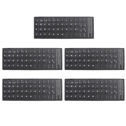 Autocollants clavier multilingues professionnels - PVC durable, application facile, 5 feuilles, noir/blanc, parfaits pour la maison/le bureau