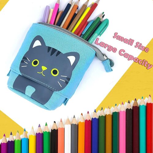 Trousse À Crayons Motif Chat Avec Fermeture Éclair, Rangement Multifonction Pour Stylos, Maquillage Et Voyage - Toile Résistante