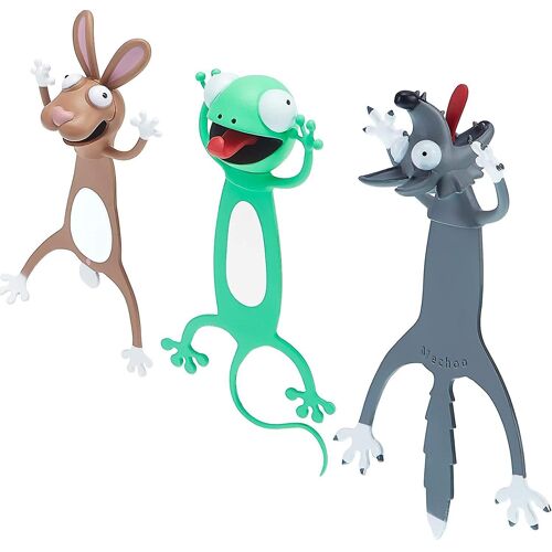 Ensemble De Marque-Pages Animaux 3d ¿ Loup, Lapin, Gecko ¿ Mignons, Durables, Imperméables, Parfaits Pour Les Enfants Et Les Amoureux Des Livres