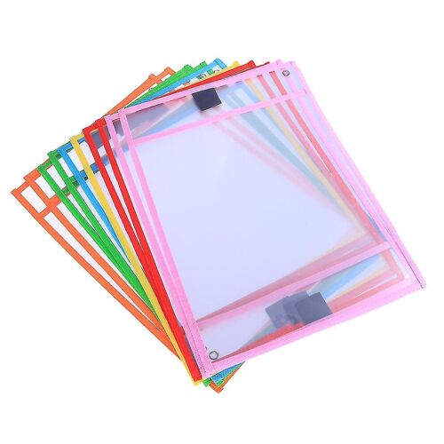 Pochettes Transparentes Effaçables À Sec Pour Enfants - Lot De 10, Pvc Résistant, Imperméable, Facile À Nettoyer, 6 Couleurs, Porte-Marqueur, 25,5 X 34,5 Cm