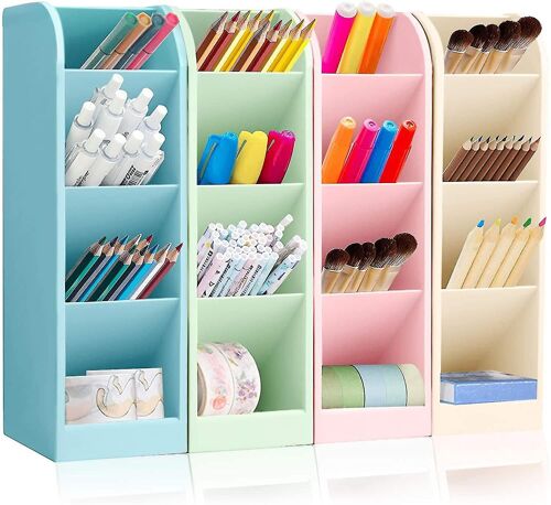 Lot De 4 Organiseurs De Stylos Multifonctions Avec 16 Compartiments Pour L'organisation Du Bureau, En Paille De Blé