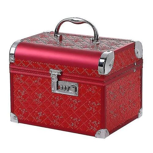 Coffret À Bijoux Rouge Avec Serrure À Code, Cuir Synthétique, Alliage D'aluminium, Bois, Flanelle ¿ 24 X 18 X 18 Cm, Rangement Sécurisé Pour Bijoux