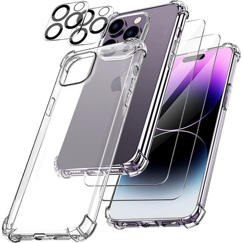 Coque iPhone 14 Pro et 2 Verre trempé vitre protection écran + 2 Protection camera GHL Tech
