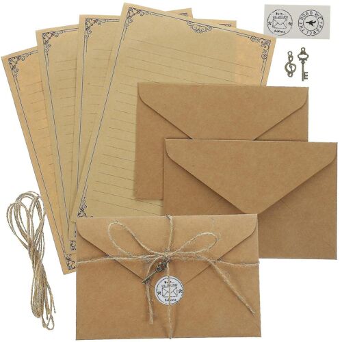Ensemble De Papier À Lettres Et Enveloppes Pour L'organisation, L'écriture Et Les Projets Créatifs - 8 Feuilles, 4 Enveloppes, Cordes En Chanvre Et Accessoires