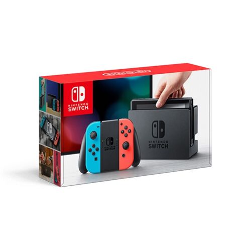 Nintendo Switch avec Joy-Con rouge fluorescent et bleu néon