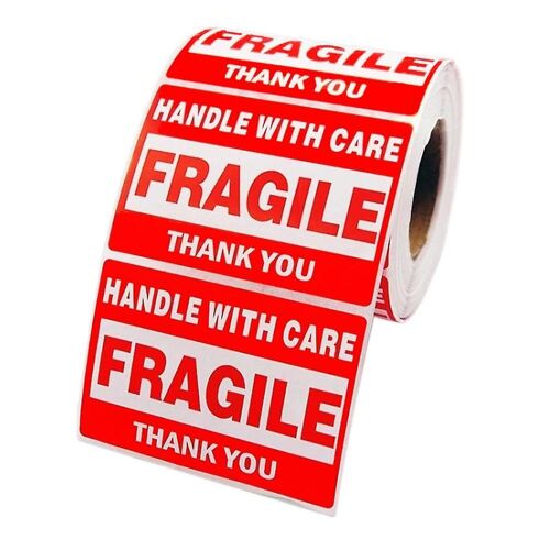 Étiquettes Autocollantes Professionnelles Et Abordables Pour Objets Fragiles - 500 Étiquettes Autocollantes, Papier Résistant, Rouge Et Blanc, 7,60 X 5,10 Cm