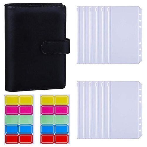 Classeur A6 Pour Organisation Financière Avec Boucle Magnétique, 6 Anneaux, Emplacement Pour Carte Et Pochette Zippée