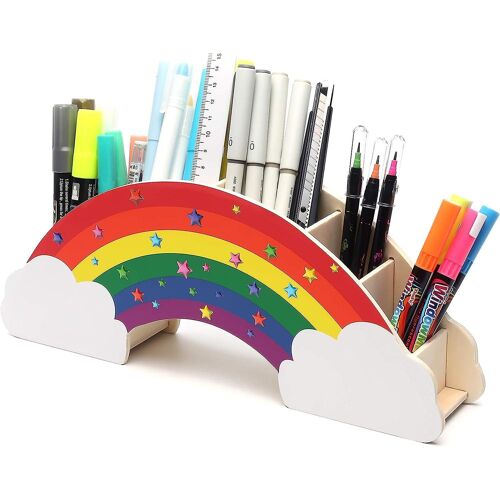 Organisateur de Bureau Arc-en-Ciel avec 6 Compartiments et Autocollants Inclus pour Maison et Bureau