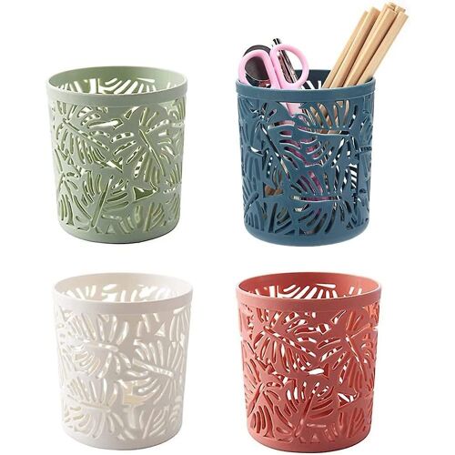 Lot De 4 Porte-Crayons Élégants En Rose Rouge, Vert Clair, Blanc Et Bleu Brume ¿ Matériau Pp Durable, Design Antidérapant