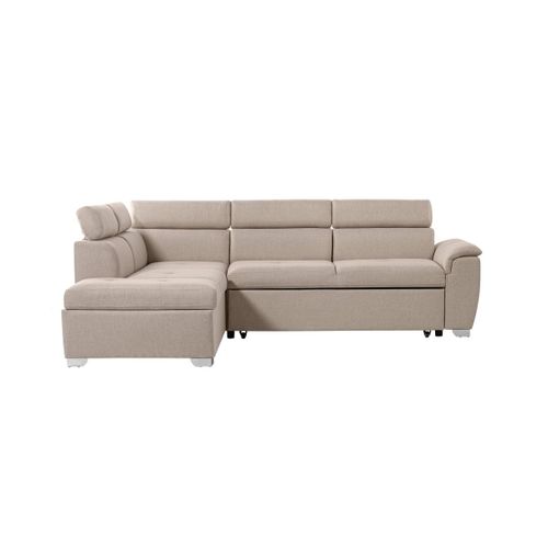 Canapé D'angle Convertible Paola 4 Places Avec Coffre En Tissu - Beige - Angle Gauche