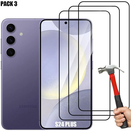 Verre Trempé Intégral Pour Samsung Galaxy S24 Plus (Galaxy S24+) - Pack De 3 Vitres Noir Anti-Rayures - E.F.Connection