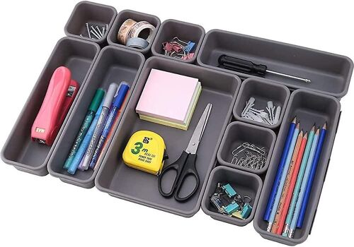 Ensemble de 8 organiseurs de tiroirs polyvalents - Boîtes de rangement lavables pour la maison et le bureau - Conception durable et peu encombrante