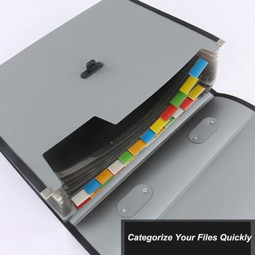 Sac Accordéon 26 Poches Format A4 En Polyester Gris Pour Le Bureau Et L'école