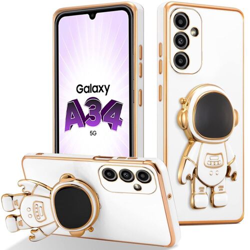 Coque Silicone Pour Samsung Galaxy A34 5g - Protection Antichoc Avec Support 3d Astronaute Mignon - Blanc - E.F.Connection