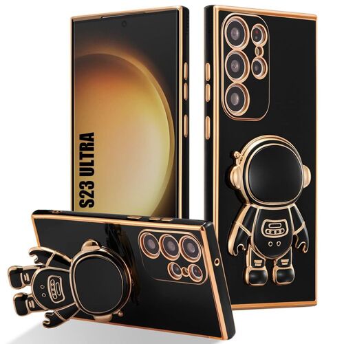 Coque Silicone pour Samsung Galaxy S23 Ultra, Protection Antichoc avec Support 3D Astronaute Ajustable - Noir (pas pour S23) - E.F.Connection