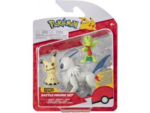 Coffret 3 Pokemon Arcko Mimiqui Absol De Combat - Set Figurine Pokemon Vert Et Gris + 1 Carte Tigre - Jouet Garçon