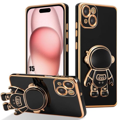 Coque Silicone Pour Iphone 15, Antichoc Tpu Anti-Rayure Noir Avec Support Astronaute Mignon - E.F.Connection