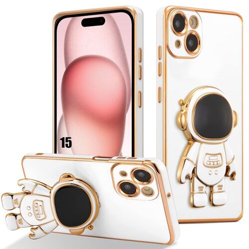 Coque pour iPhone 15, Protection Antichoc Ultra Slim Blanc avec Support Astronaute 3D Ajustable - E.F.Connection