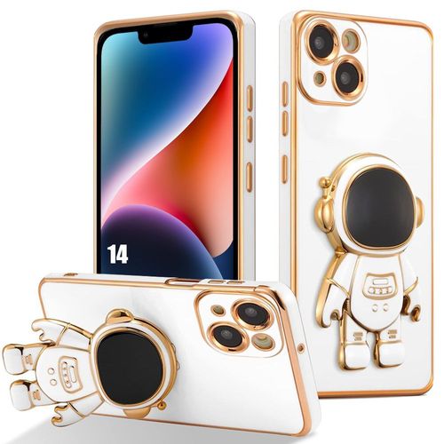 Coque Silicone Pour Iphone 14 - Protection Antichoc Avec Support 3d Astronaute Mignon - Blanc - E.F.Connection