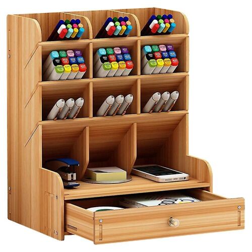 Organiseur de bureau en bois à monter soi-même pour fournitures de bureau ¿ Design écologique et peu encombrant, 25,5 x 21 x 15 cm