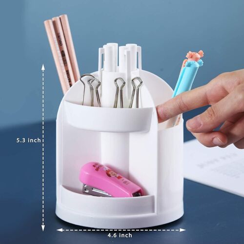 Organiseur de bureau rotatif à 360 degrés avec 4 compartiments pour papeterie et petits objets, plastique écologique, 13,5 x 11,8 cm