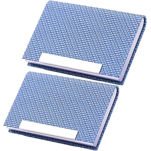 Lot De 2 Porte-Cartes De Visite En Similicuir Bleu Et Acier Inoxydable, Pour 20 Cartes, 97 X 62 X 13 Mm