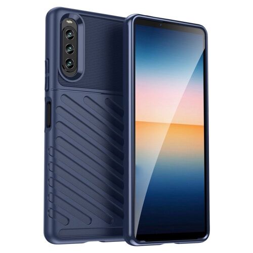 Coque pour Sony Xperia 10 IV - housse etui silicone gel thunder + verre trempe - BLEU FONCE