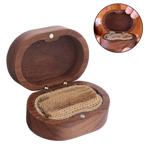 Boîte Magnétique Pour Alliances De Mariage En Bois De Noyer, Porte-Bijoux Portable 70 X 50 X 16 Mm, Pour Fiançailles Et Rangement
