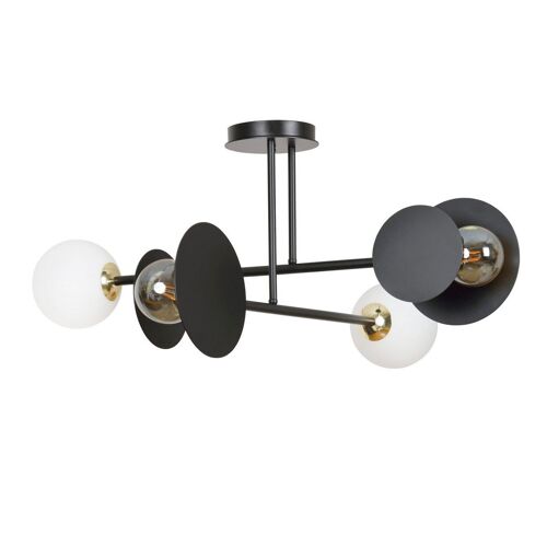 Emibig Minerva Plafonnier Semi-Affleurant Globe Noir Avec Abat-Jour En Verre Blanc, 4x E27