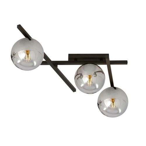 Emibig Smart Plafonnier Globe Noir Avec Abat-Jour En Verre Graphite, 3x E14