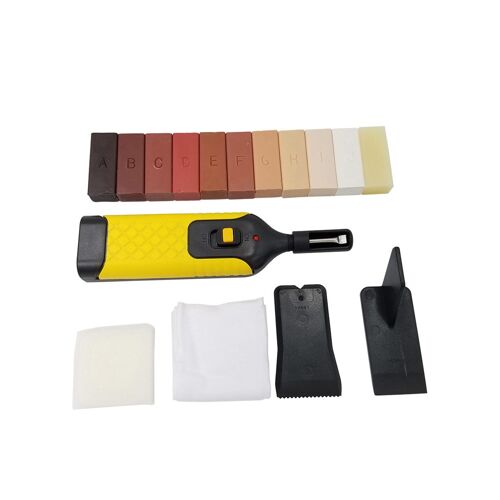 Kit de réparation pour parquets en bois pour les rayures sur stratifié, meubles et plus encore - Comprend des blocs de cire, un stylo chauffant et des outils