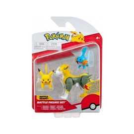 Coffret 3 Pokemon Pikachu - Gobou Et Fulgudug De Combat - Set Figurine Pokemon Jaune Et Bleu Et 1 Carte Tigre - Jouet Garçon