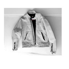 Blouson Design Gas Utility Cuir Blanc Cassé Vachette Premium Motard Style Biker Classic Coude Renforce Brodé Doublure Respirant Poches Zip Veste Homme Look Course Moto 2 Roues Rocker Qualite T 48 X L