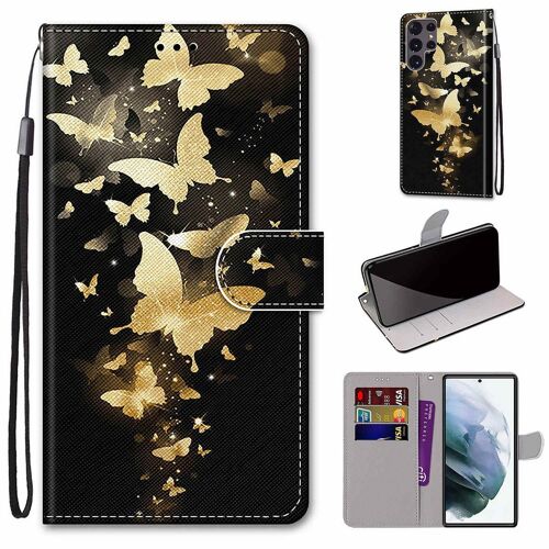 Saturcase Coque Pour Samsung Galaxy S22 Ultra, Beau Pu Cuir Magnétique Flip Portefeuille Support Porte-Carte Dragonne Protecteur Housse Étui Pour Samsung Galaxy S22 Ultra (Dk-3)