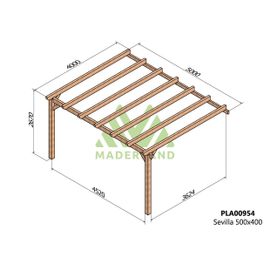 Pergola Accolée En Bois Lamellé-Collé Sevilla 500 X 400 Cm