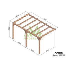 Pergola Accolée En Bois Lamellé-Collé Burgos 500 X 300 Cm