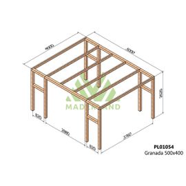 Pergola En Bois Lamellé-Collé Granada 500 X 400 Cm