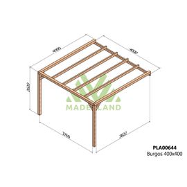 Pergola Accolée En Bois Lamellé-Collé Burgos 400 X 400 Cm