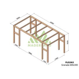 Pergola En Bois Lamellé-Collé Granada 600 X 300 Cm