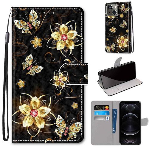 Saturcase Coque Pour Apple Iphone 13, Beau Pu Cuir Magnétique Flip Portefeuille Support Porte-Carte Dragonne Protecteur Housse Étui Pour Apple Iphone 13 (Dk-1)